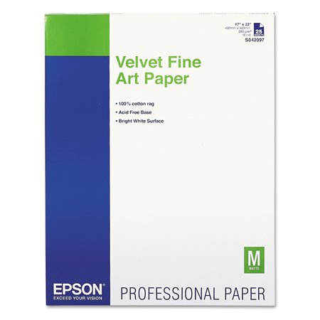 EPSON Velvet Fine Art Paper, 17 x 22, White, PK25 S042097